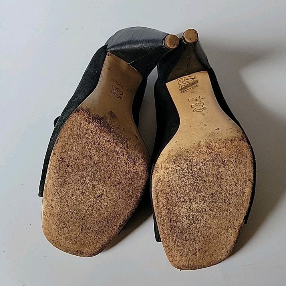 Tory Burch Ellis Open Toe Mules 7.5M Genuine Suede Chambray‎ Designer Preppy - Picture 10 of 14